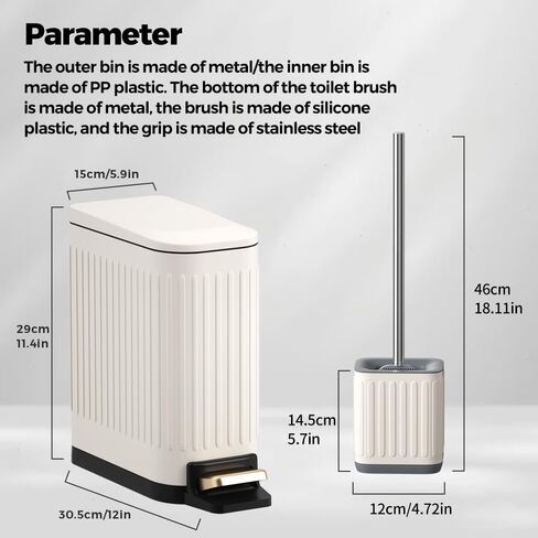6L/1.6 Gallon Pedal Trash can and Toilet Brush Set, Small Metal Pedal Trash can, Detachable Toilet Brush, Bathroom Trash can Toilet Brush Two Sets (Black) in Saudi Arabia