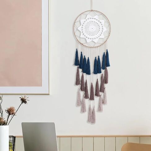 صائدة الأحلام macrame للفتيات - ديكور جداري كبير لصائدي الأحلام بوهو، زينة شرابات مصنوعة يدويًا، ديكور غرفة ملون لغرفة النوم، غرفة المعيشة، شقة الحضانة (مزيج أرجواني) in Kuwait