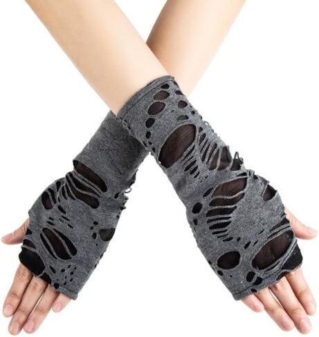 Women's Punk Fingerless Glove Cosplay Ripped Gloves for Halloween Costume Party in Kuwait