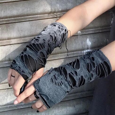 Women's Punk Fingerless Glove Cosplay Ripped Gloves for Halloween Costume Party in Kuwait