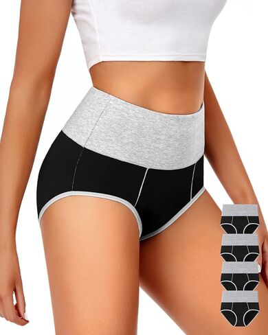 ASIMOON Womens Cotton Underwear High Waisted Slight Tummy Control Panties Soft Breathable Full Coverage Briefs Multipack in Saudi Arabia
