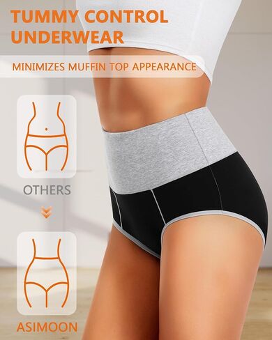 ASIMOON Womens Cotton Underwear High Waisted Slight Tummy Control Panties Soft Breathable Full Coverage Briefs Multipack in Saudi Arabia