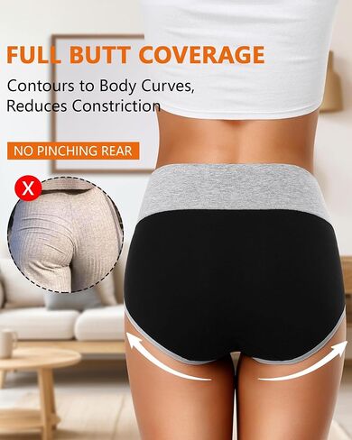 ASIMOON Womens Cotton Underwear High Waisted Slight Tummy Control Panties Soft Breathable Full Coverage Briefs Multipack in Saudi Arabia