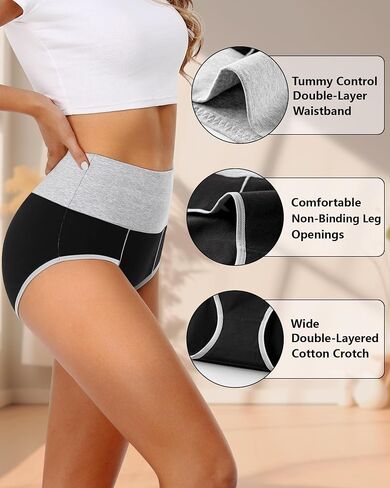 ASIMOON Womens Cotton Underwear High Waisted Slight Tummy Control Panties Soft Breathable Full Coverage Briefs Multipack in Saudi Arabia