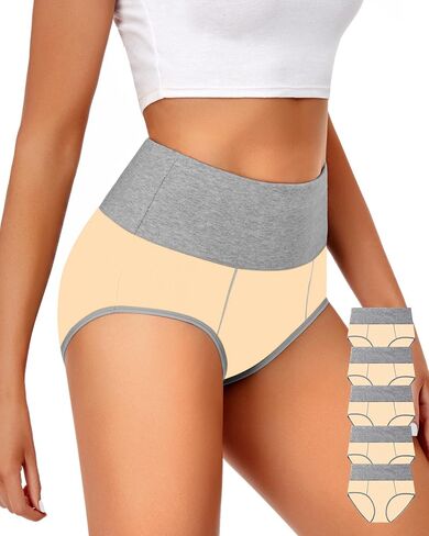 ASIMOON Womens Cotton Underwear High Waisted Slight Tummy Control Panties Soft Breathable Full Coverage Briefs Multipack in Saudi Arabia