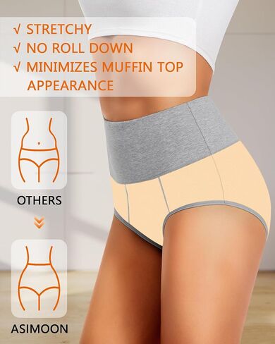 ASIMOON Womens Cotton Underwear High Waisted Slight Tummy Control Panties Soft Breathable Full Coverage Briefs Multipack in Saudi Arabia