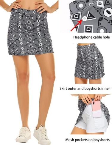 Ekouaer Athletic Skirt Womens Skorts with Pockets High Waisted Pickleball Skirts Short Tennis Skorts,Grey Camo XL in Saudi Arabia