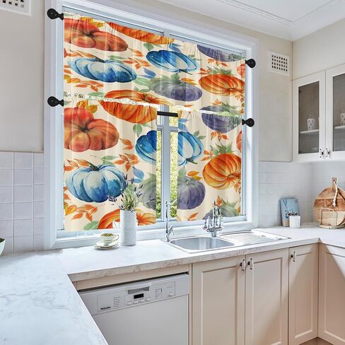 هالوين قلعة المطبخ ستائر الهيكل العظمي الجمجمة نافذة الستائر الستارة والطبقة مجموعة 36 بوصة، مضحك شجرة القوطية قضيب جيب قصيرة الطبقة الستار للغرفة، الرعب مخيف مقهى صغير ديكور المطبخ in Kuwait