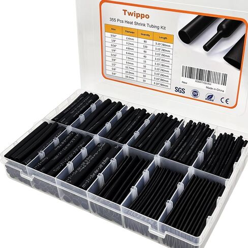 Heat Shrink Tubing Kit 355pcs - 3:1 Dual Wall Adhesive Lined - Electrical Waterproof Industrial Heat-Shrink Tubing Terminals- Marine Grade Wire Connector Shrink Wrap Tube - 3.15" Length - Black in Saudi Arabia