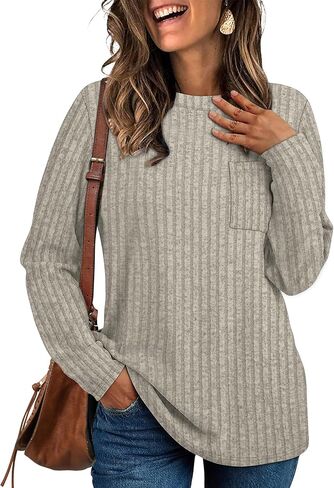 Aokosor Long Sleeve Shirts for Women Lightweight Crew Neck Sweatshirt Casual Tunic Tops for Women with Pocket Fashion 2024 in Kuwait