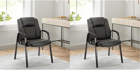 Waiting Room Guest Chair, Office Reception Seat, Conference Furniture with PU Leather Cushion Armrest for Anteroom Restaurant Library Lobby, Set of 2, Black2.0 in Saudi Arabia