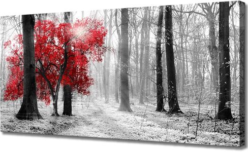 ARTSPIRIT Wall Art Decor Black and White Red Forest Canvas Wall Art for Living Room Bedroom Office Kitchen Home Decorations Modern Landscape Trees Nature Art Framed Ready to Hang in Saudi Arabia