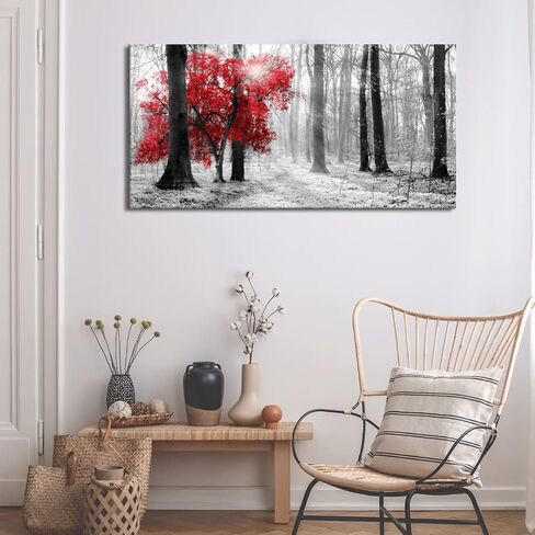 ARTSPIRIT Wall Art Decor Black and White Red Forest Canvas Wall Art for Living Room Bedroom Office Kitchen Home Decorations Modern Landscape Trees Nature Art Framed Ready to Hang in Saudi Arabia