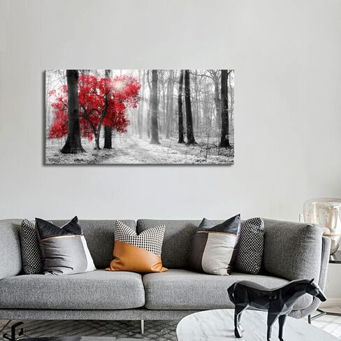 ARTSPIRIT Wall Art Decor Black and White Red Forest Canvas Wall Art for Living Room Bedroom Office Kitchen Home Decorations Modern Landscape Trees Nature Art Framed Ready to Hang in Saudi Arabia