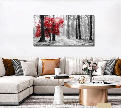 ARTSPIRIT Wall Art Decor Black and White Red Forest Canvas Wall Art for Living Room Bedroom Office Kitchen Home Decorations Modern Landscape Trees Nature Art Framed Ready to Hang in Saudi Arabia