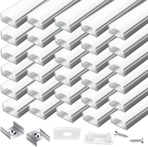 V Shape LED Strip Channel Diffuser System, 30 Pack 3.3ft /1Meter Aluminum Channel Profile Track with Milky Cover, Mounting Kit - Easy Cut and Installation Indoor/Outdoor Use in Saudi Arabia