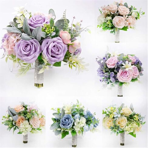 Bridal Holding Wedding Bouquet Fabric Blue Ivory Rose Peony Mix Flowers Bridal Wedding Throw Bouquet for Wedding Brides Bridesmaid Wedding Hold Flower in Kuwait