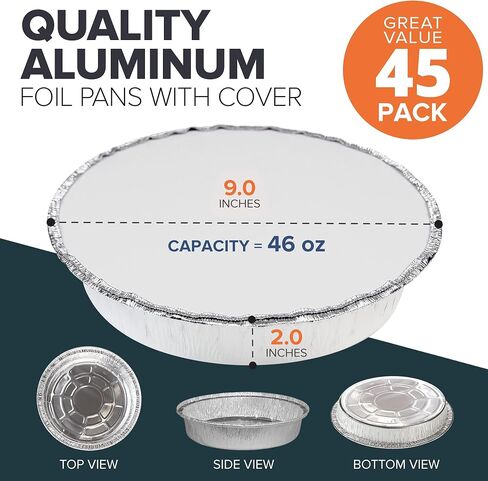 Fit Meal Prep 50 Pack 8" Round Aluminum Foil Pans with Lids, 8 inch Take Out Containers with Cardboard Covers for Freshness, Heavy Duty Disposable Baking Pie Pan for Cooking, Freezer & Oven Safe in Kuwait