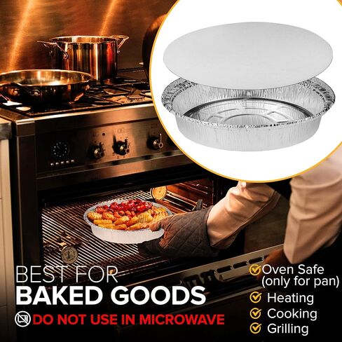 Fit Meal Prep 50 Pack 8" Round Aluminum Foil Pans with Lids, 8 inch Take Out Containers with Cardboard Covers for Freshness, Heavy Duty Disposable Baking Pie Pan for Cooking, Freezer & Oven Safe in Kuwait
