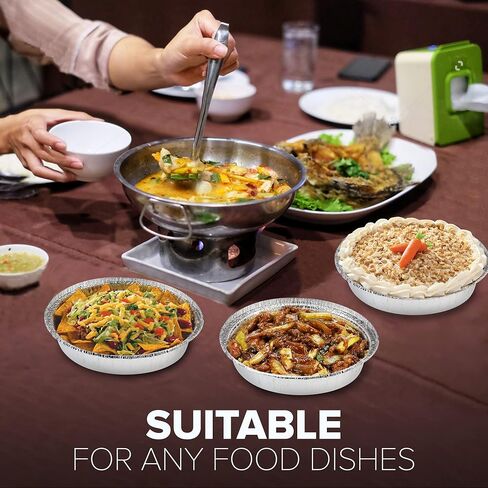 Fit Meal Prep 50 Pack 8" Round Aluminum Foil Pans with Lids, 8 inch Take Out Containers with Cardboard Covers for Freshness, Heavy Duty Disposable Baking Pie Pan for Cooking, Freezer & Oven Safe in Kuwait