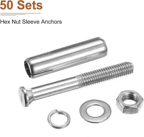 3/8" x 3" Hex Nut Sleeve Anchors - 5Pack - Good for Concrete Dry Brick Block Walls - 304 Stainless Steel - Silver in Saudi Arabia