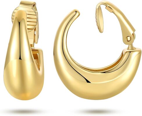 مشبك ذهبي مكتنز على أقراط دائرية للنساء أقراط مشبكية على شكل أنبوب أقراط غير مثقوبة مجوهرات عصرية in Kuwait