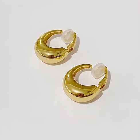 مشبك ذهبي مكتنز على أقراط دائرية للنساء أقراط مشبكية على شكل أنبوب أقراط غير مثقوبة مجوهرات عصرية in Kuwait