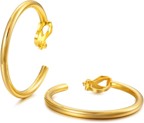 Chunky Gold Clip On Hoop Earrings for Women Tube Hoop Clip Earrings Non Pierced Earrings Trendy Jewelry in Saudi Arabia