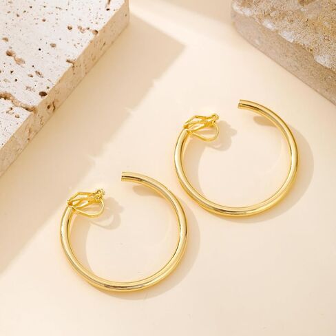 Chunky Gold Clip On Hoop Earrings for Women Tube Hoop Clip Earrings Non Pierced Earrings Trendy Jewelry in Saudi Arabia
