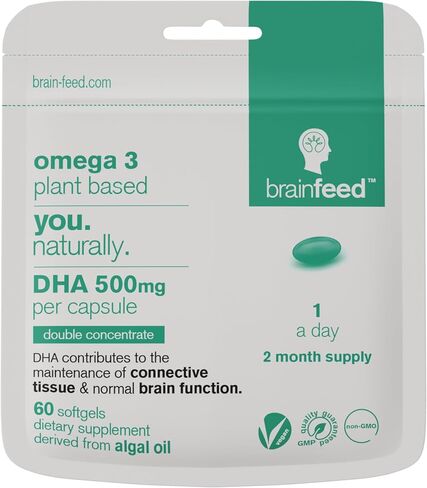 DHA Supplements (30) | Double Concentrate Omega 3 DHA 500mg PER Capsule - 1 a day| Brain & Eye Health | Vegan DHA - Omega 3 Algae Oil |DHA 1000mg x 2 Capsules | Sustainable DHA Capsules in Saudi Arabia