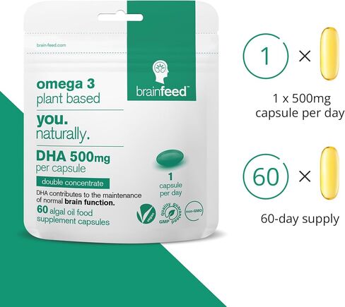 DHA Supplements (30) | Double Concentrate Omega 3 DHA 500mg PER Capsule - 1 a day| Brain & Eye Health | Vegan DHA - Omega 3 Algae Oil |DHA 1000mg x 2 Capsules | Sustainable DHA Capsules in Saudi Arabia