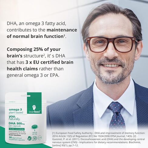 DHA Supplements (30) | Double Concentrate Omega 3 DHA 500mg PER Capsule - 1 a day| Brain & Eye Health | Vegan DHA - Omega 3 Algae Oil |DHA 1000mg x 2 Capsules | Sustainable DHA Capsules in Saudi Arabia