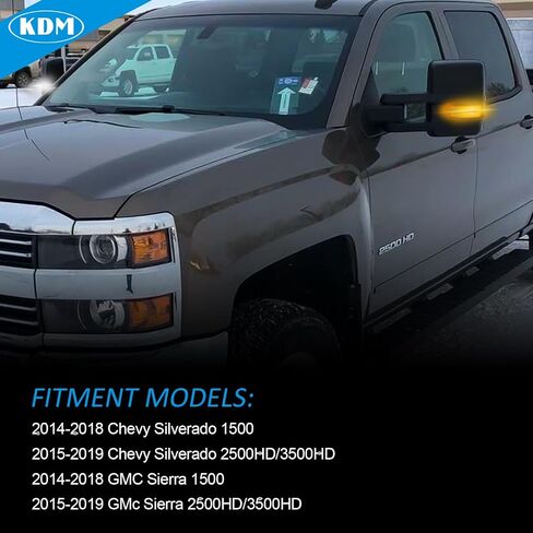 kdm أدى ضوء عاكس مرآة جانبية متتابعة تناسب 2020-2023 تشيفي سيلفرادو gmc سييرا 2500 3500، التبديل سحب مرآة بدوره إشارة العنبر الديناميكي مع مصباح البضائع وقوف السيارات الأبيض، 2pack in Kuwait