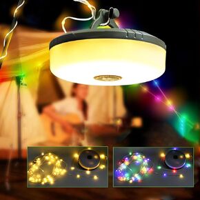 Camping String Lights, 3 in 1 Waterproof Camp Light with 8 Lighting Modes, Quick Roll Up, 2000mAh USB Rechargeable Portable 32.8FT Outdoor String Lights for Tent Camping Yard Garden Hiking Flashlight