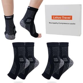 2 Pairs Neuropathy Socks for Women Men, 30-40 mmhg Pain Relief for Feet Soothe Ankle Protection Elastic Nano Compression Sock