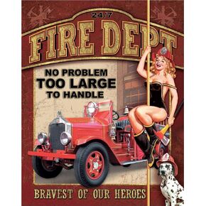 Desperate Enterprises Firefighters - Bring It On Tin Sign - Nostalgic Vintage Metal Wall Decor - Made in USA