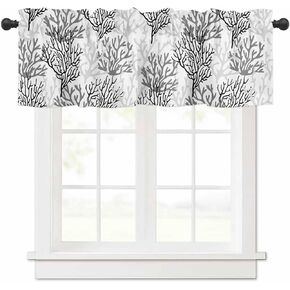 Blue Grey Coral Coastal Farmhouse Short Window Curtain Valances, Summer Beach Valances for Windows, Seaside Nautical Rod Pocket Kitchen Valances for Living Room Bedroom Bathroom Cafe 54"x18"
