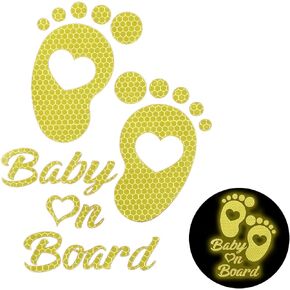 AOZOU Baby On Board Sticker Sign for Car, High Intensity Reflective Footprint Pattern Car Safety Sign Waterproof Baby in Car Warning Car Sticker Sign Decal for Car Bumper Window(Pink)