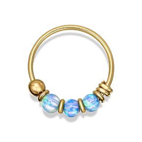 Gold Single - for ONE ear - 10mm Blue Opal Hoop Earring for Helix, Cartilage, 2nd Ear Piercing | MiYa Jewelry Handmade Gold Plated over Sterling Silver Hoop
