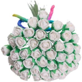 Artificial Flowers 50 Pcs Tiny Rose Artificial Mulberry Paper Roses Mulberry Paper Flowers Wedding Scrapbook DIY Craft Scrapbook Bouquet Craft Stem Artificial Roses (Red)