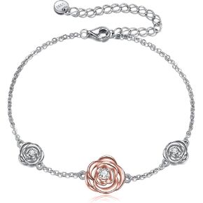 CRMAD Rose Pearl Anklet for Women S925 Sterling Silver Adjustable Pearl Bead Layered Plus Ankle Bracelet Beach Jewelry Gift (rose)
