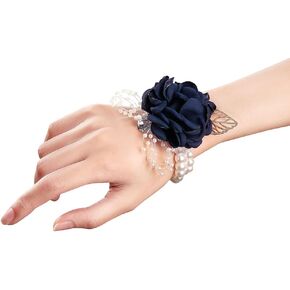Rose Wrist Corsage Boutonniere Set,Wrist Flower Corsage Wristlet Band Bracelets and Men's Boutonniere for Wedding Flowers Accessories Prom Suit Decor