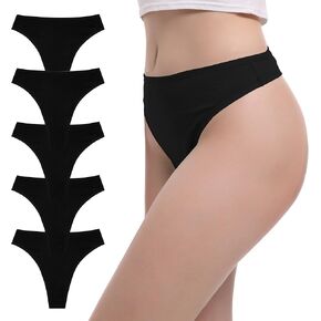 High Waist Thong Underwear Women Ribbed Cotton Tummy Control Thongs Panties Size S-4XL Pack 6
