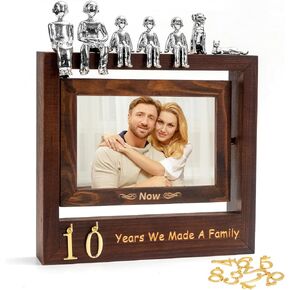 Then & Now Anniversary Picture Frame 1~99 Years Anniversary Wedding Engagement Photo Frame with Family Statue - Anniversary Wedding Gifts For Wife Him - Bridal Shower Wedding Ideal Gifts for Couple Holds 2 4x6 Inches Photos - Black