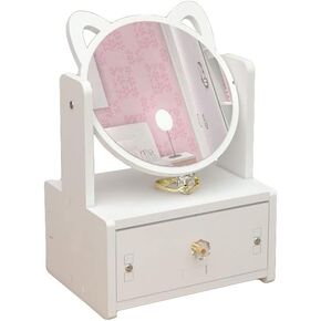 Cosmetic Storage Box for Women, Girls, Desktop Vanity Mirror with Storage Drawer, Large 360° Rotating Vanity Tabletop, Desktop Counter Top Rectangular Makeup Mirror with Stand