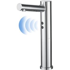 BWE Brushed Touchless Bathroom Sink Faucet Hands Free Automatic Sensor Faucet with Hole Cover Plate Sensor Motion Smart Bathroom Wash Basin Sink Faucet Nickel with Supply Lines