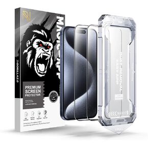 IPhone 15 pro Max Screen Protector,9H Hardness, HD Clear Tempered Glass, Auto Dust-Elimination, Bubble Free, Full Coverage, Easy Installation with Tray (IPhone 15 Pro Max), 2 Pack