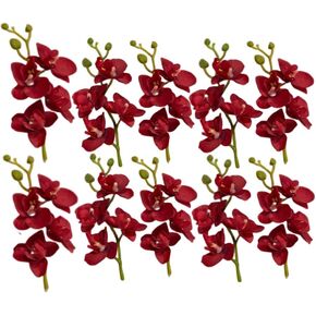Rikyo 10 Set Artificial Silk Orchid Faux Flowers with Stems,7" Tall Flower Head Butterfly Flowers for Centerpieces Vase Fillers,Bridal Wedding Party Birthday Cake Ornaments(Purple White)