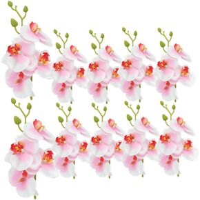 Rikyo 10 Set Artificial Silk Orchid Faux Flowers with Stems,7" Tall Flower Head Butterfly Flowers for Centerpieces Vase Fillers,Bridal Wedding Party Birthday Cake Ornaments(Purple White)
