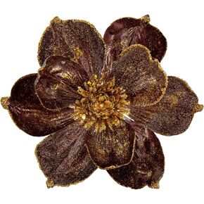Briful 8’’ Large Heads Christmas Glitter Magnolia Flowers Christmas Tree Ornaments Set of 4 Artificial Flowers with Picks Stems for Xmas Tree Holiday Decorations,Green